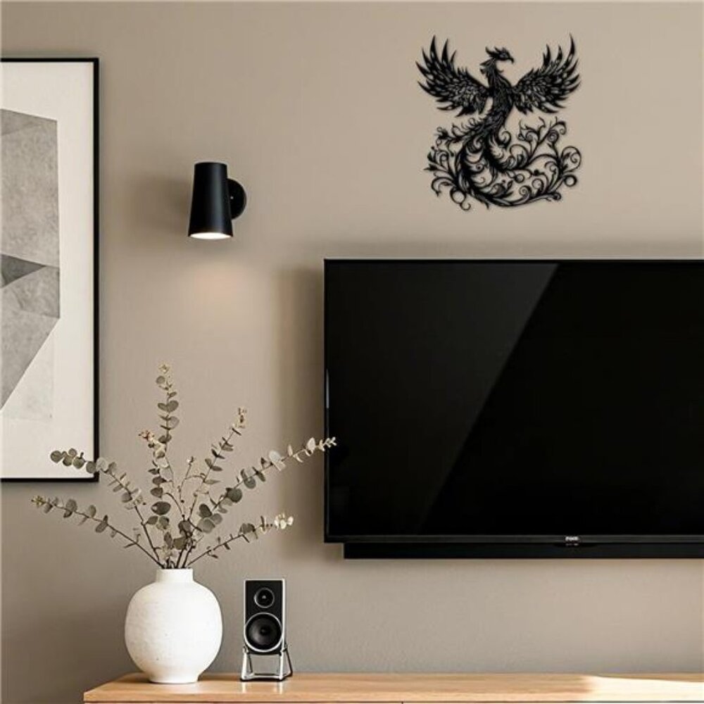 Phoenix Wall Art, Phoenix Rising Statue, Black Metal - Picture 5 of 8